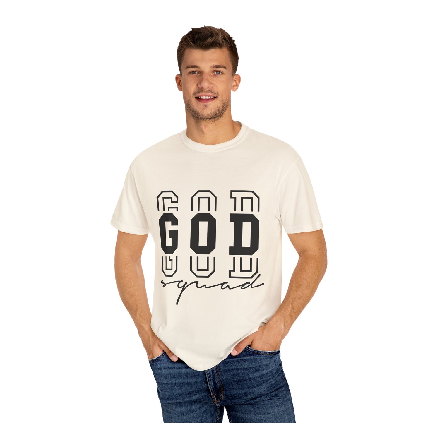 Unisex Garment-Dyed T-shirt with 'GOD Squad' Design - Perfect for Faith Events, Group Outings, Casual Wear, Christian Gifts, and More!