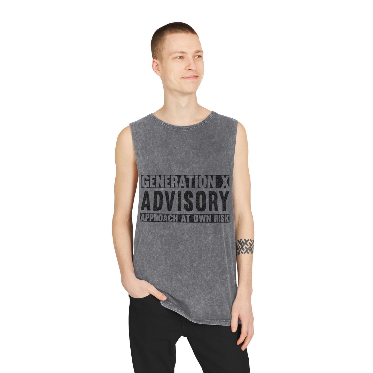 Generation X Advisory Stonewash Tank Top, Vintage Style Unisex Apparel, Summer Statement Shirt, Casual Wear, Gift for Millennials