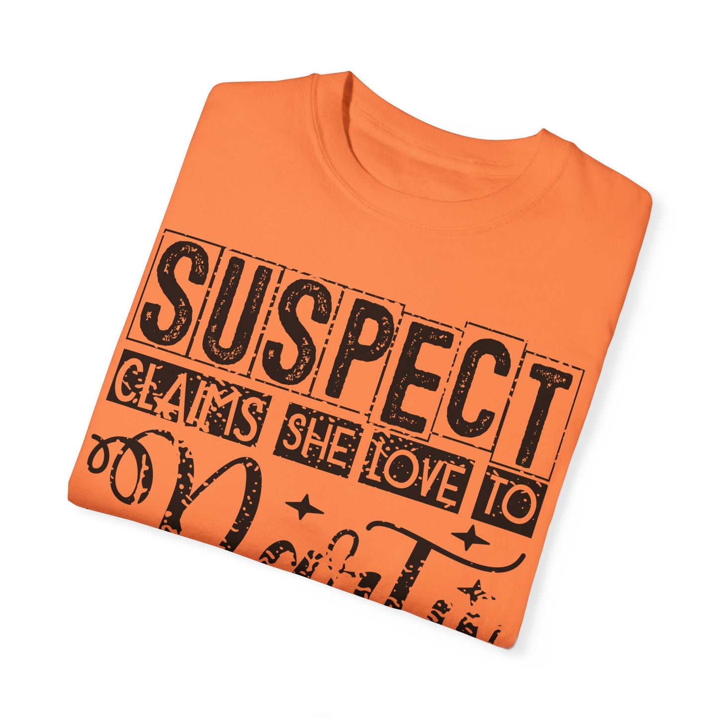 Funny Unisex T-Shirt - 'Suspect Claims She Loved to Party But Is in Bed by 8 PM'