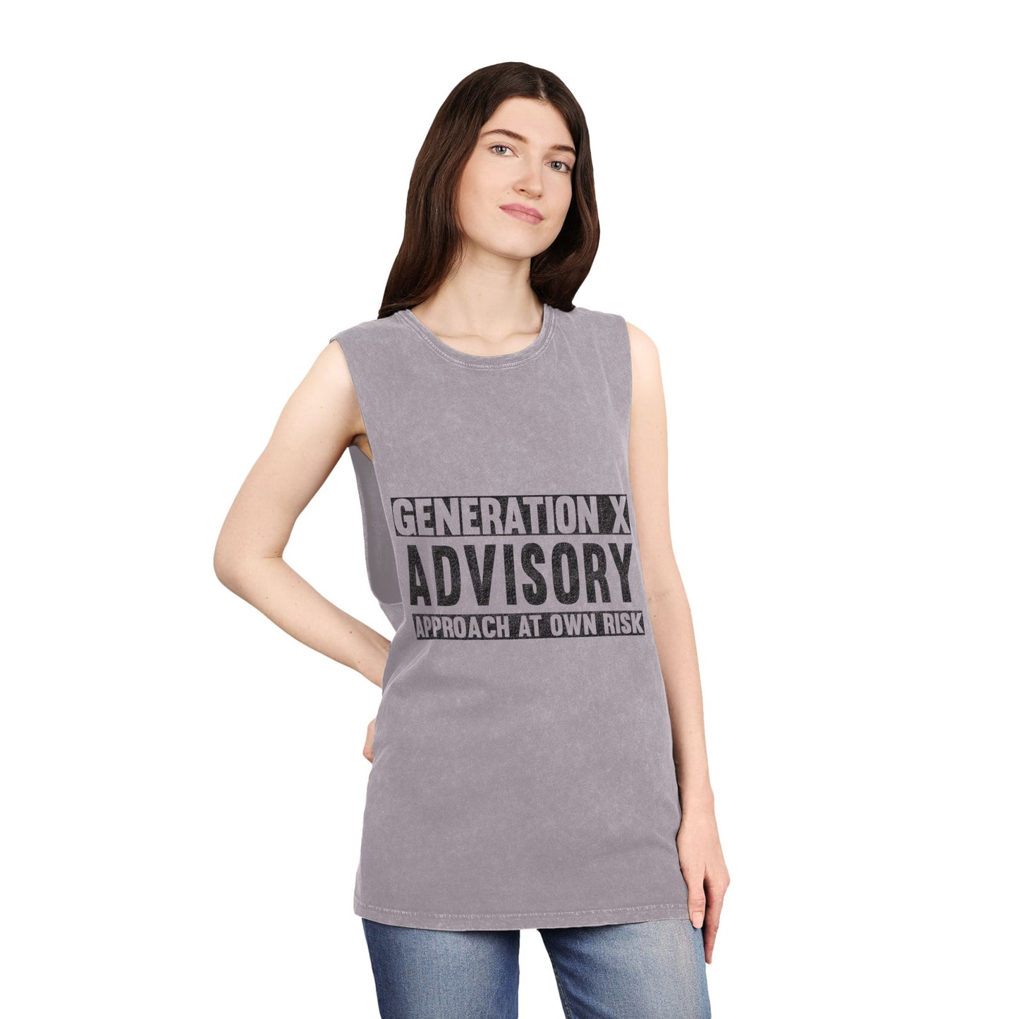 Generation X Advisory Stonewash Tank Top, Vintage Style Unisex Apparel, Summer Statement Shirt, Casual Wear, Gift for Millennials