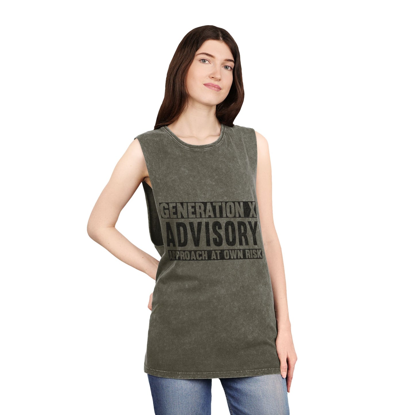 Generation X Advisory Stonewash Tank Top, Vintage Style Unisex Apparel, Summer Statement Shirt, Casual Wear, Gift for Millennials