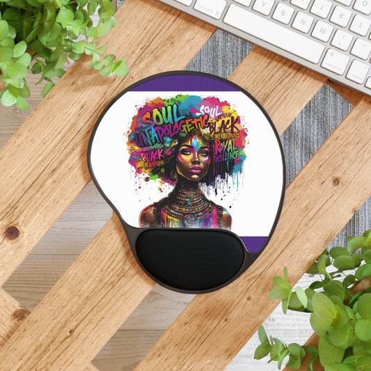 Vibrant Mouse Pad with Wrist Rest - Black Culture Art, Inspirational Desk Accessory, Gift for Artists, Home Office Decor, Colorful Workspace