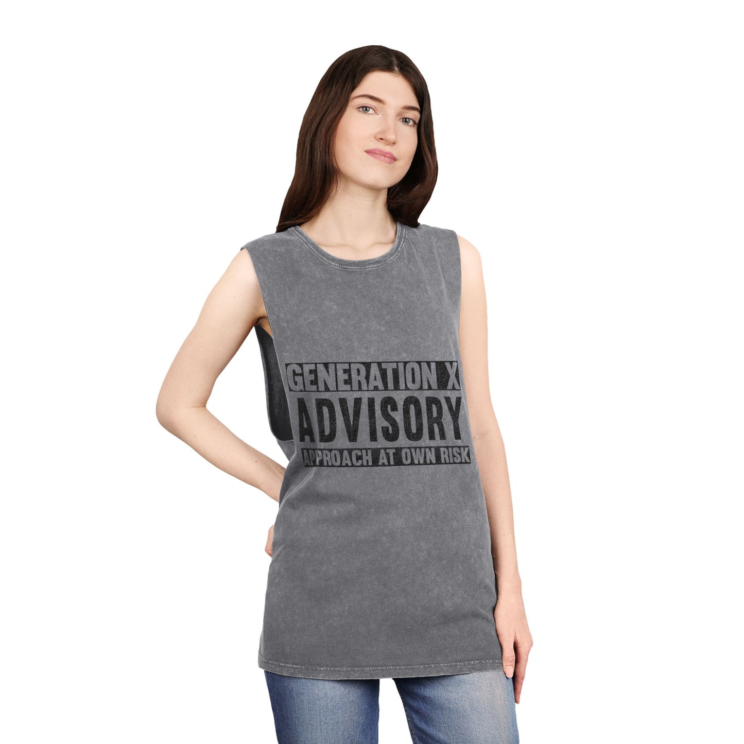 Generation X Advisory Stonewash Tank Top, Vintage Style Unisex Apparel, Summer Statement Shirt, Casual Wear, Gift for Millennials