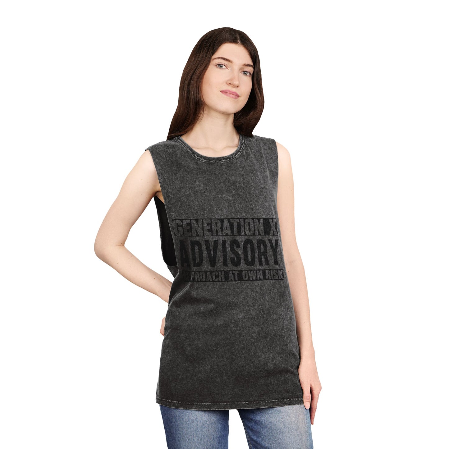 Generation X Advisory Stonewash Tank Top, Vintage Style Unisex Apparel, Summer Statement Shirt, Casual Wear, Gift for Millennials
