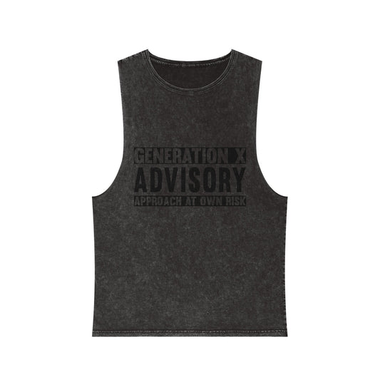 Generation X Advisory Stonewash Tank Top, Vintage Style Unisex Apparel, Summer Statement Shirt, Casual Wear, Gift for Millennials