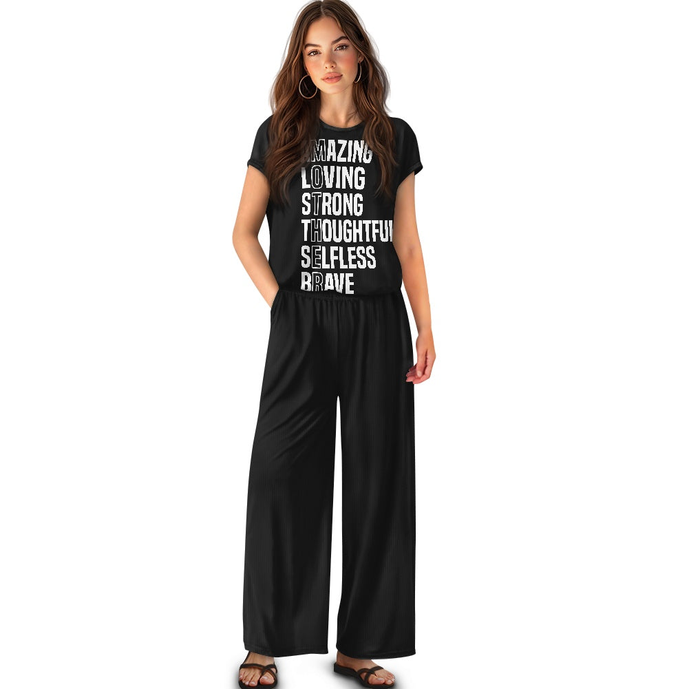 Short-sleeved casual wide-leg pants suit