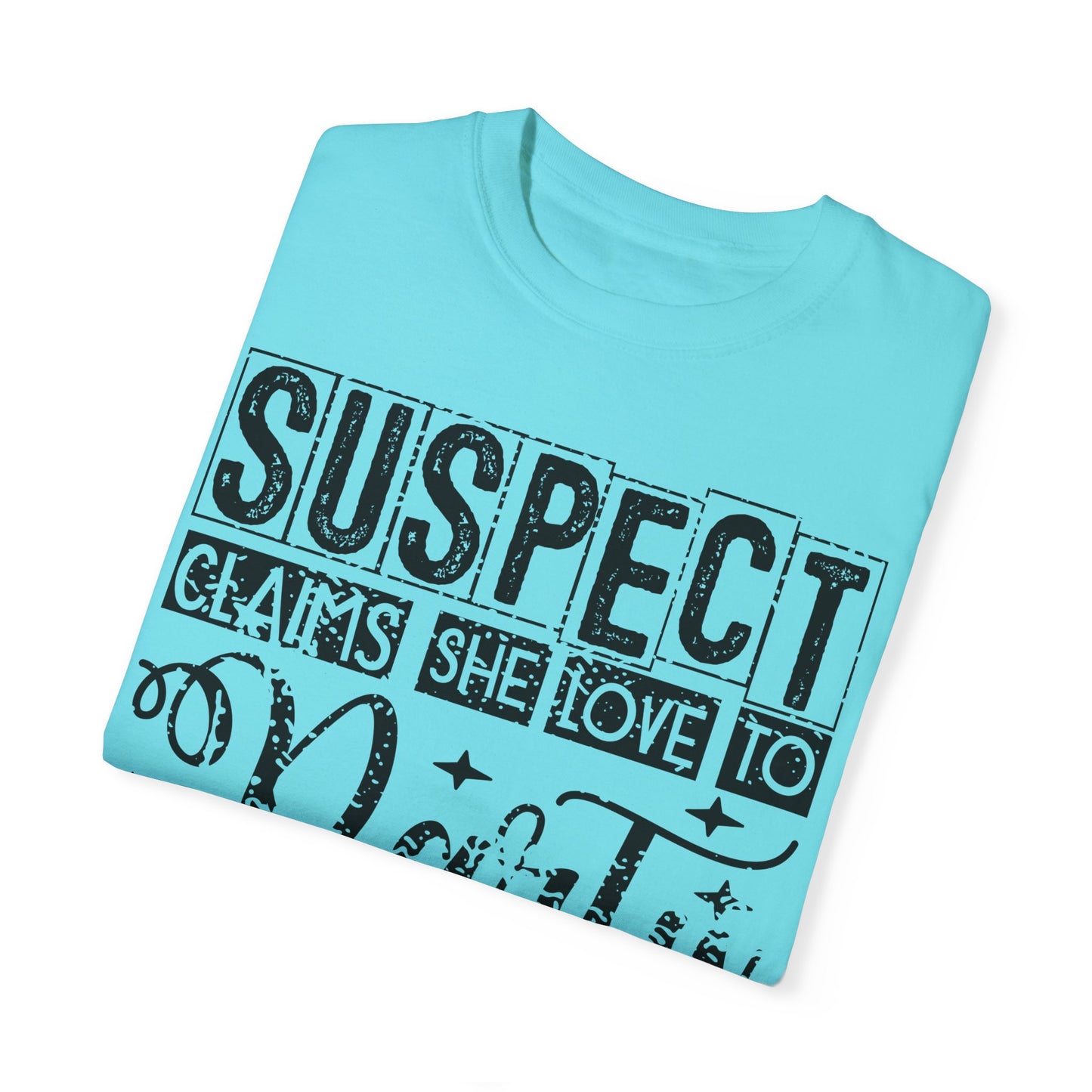 Funny Unisex T-Shirt - 'Suspect Claims She Loved to Party But Is in Bed by 8 PM'