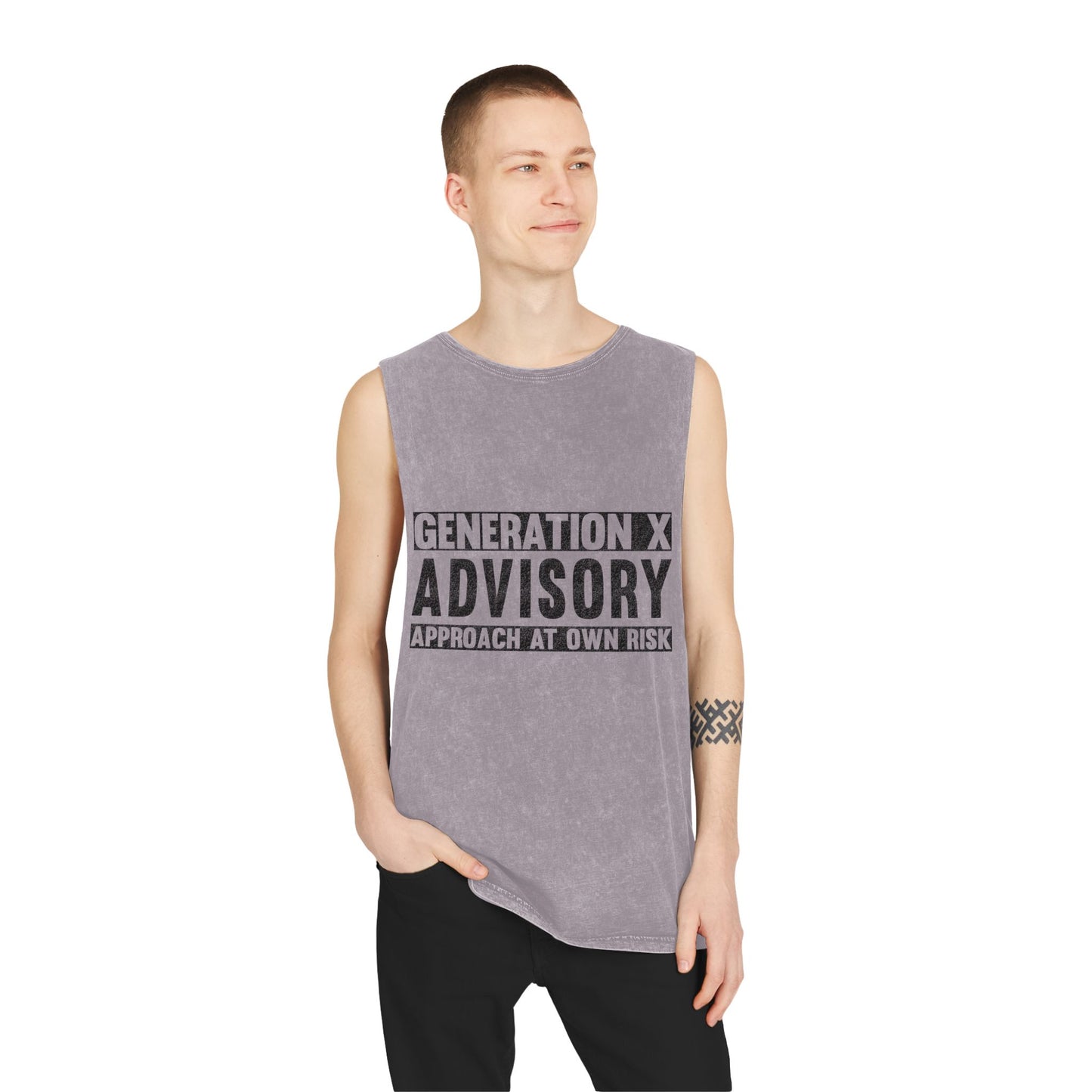 Generation X Advisory Stonewash Tank Top, Vintage Style Unisex Apparel, Summer Statement Shirt, Casual Wear, Gift for Millennials
