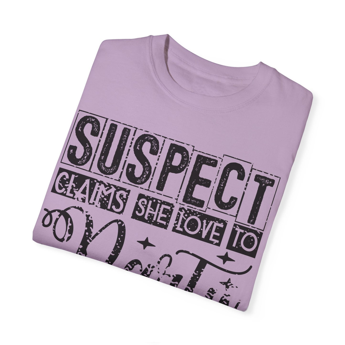 Funny Unisex T-Shirt - 'Suspect Claims She Loved to Party But Is in Bed by 8 PM'