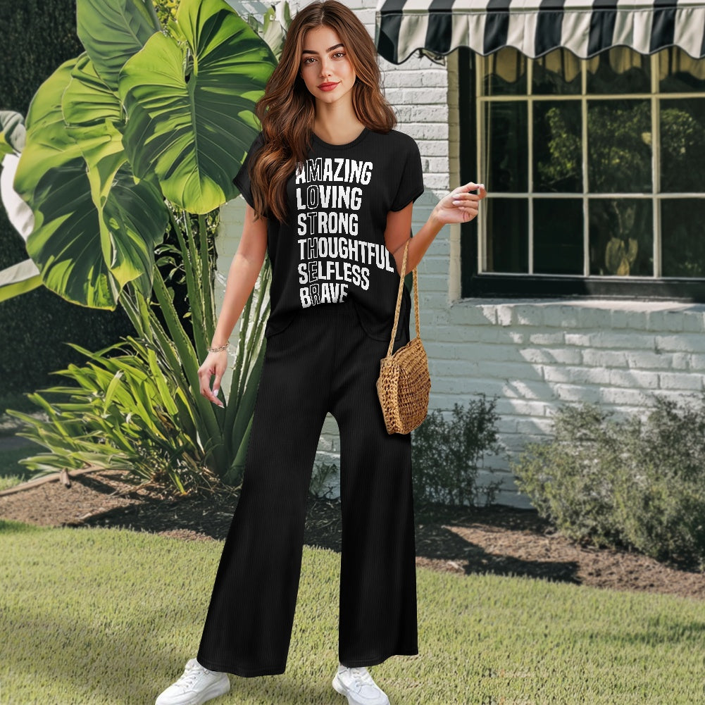 Short-sleeved casual wide-leg pants suit