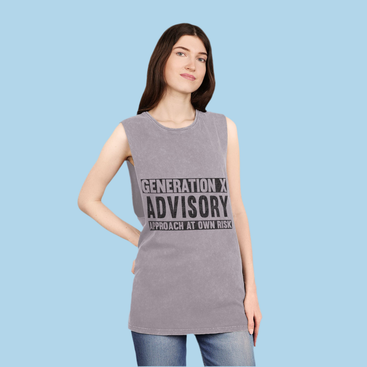 Generation X Advisory Stonewash Tank Top, Vintage Style Unisex Apparel, Summer Statement Shirt, Casual Wear, Gift for Millennials