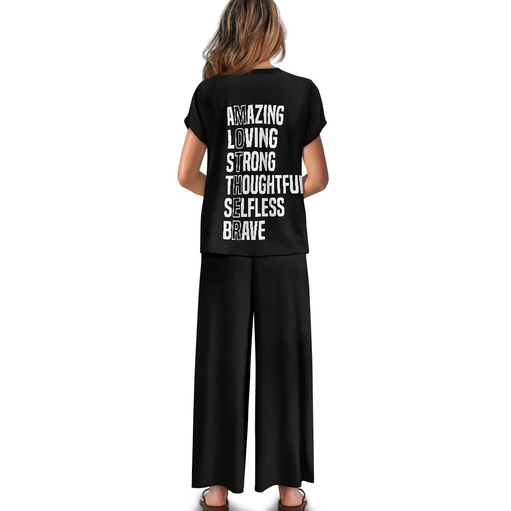 Short-sleeved casual wide-leg pants suit