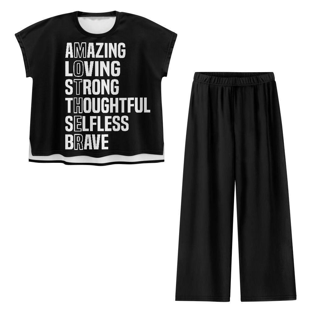 Short-sleeved casual wide-leg pants suit