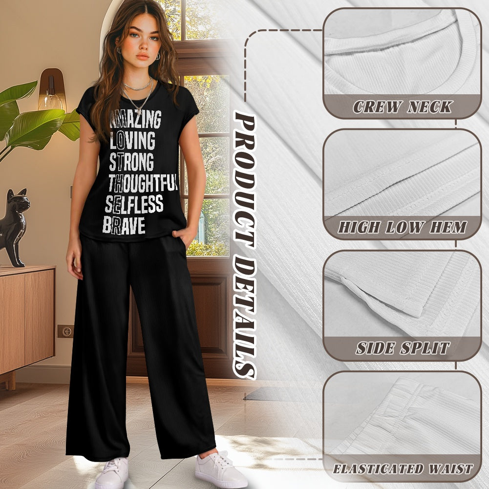 Short-sleeved casual wide-leg pants suit