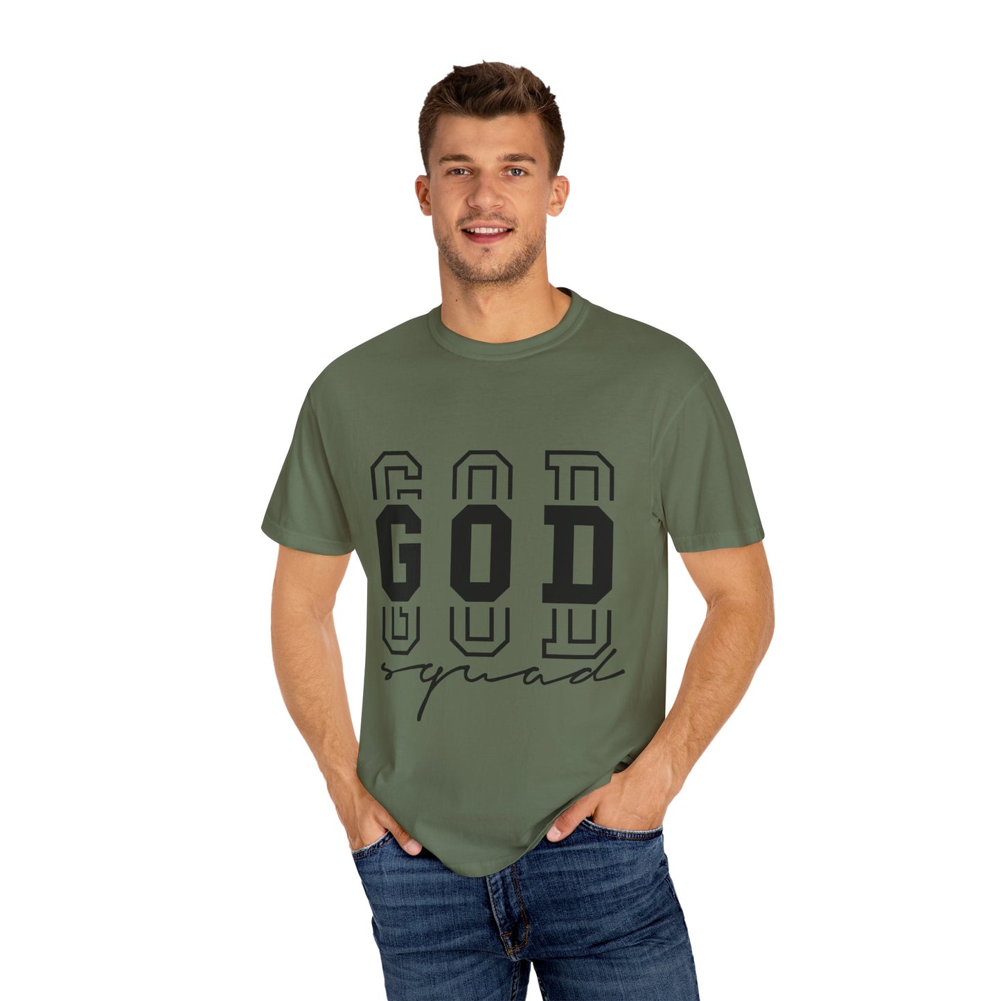 Unisex Garment-Dyed T-shirt with 'GOD Squad' Design - Perfect for Faith Events, Group Outings, Casual Wear, Christian Gifts, and More!