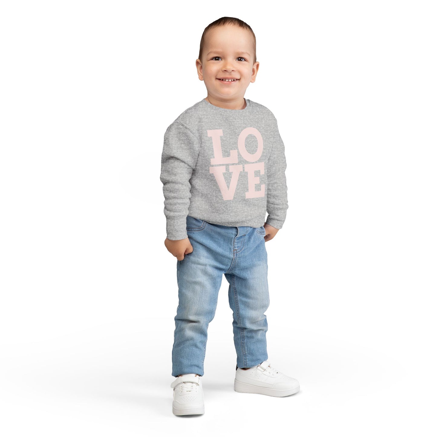 Toddler Sweatshirt with 'LOVE' Design - Cozy Kids Pullover, Cute Toddler Apparel, Gift for Baby Showers, Valentine's Day, Everyday Wear