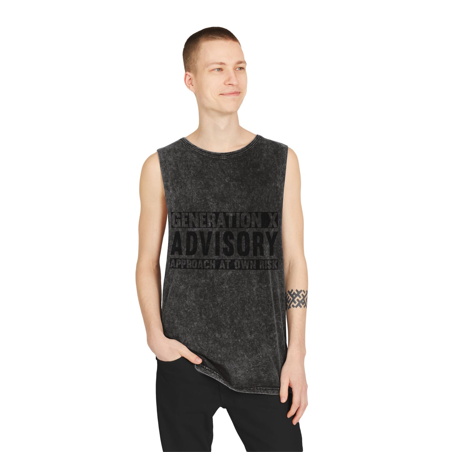 Generation X Advisory Stonewash Tank Top, Vintage Style Unisex Apparel, Summer Statement Shirt, Casual Wear, Gift for Millennials