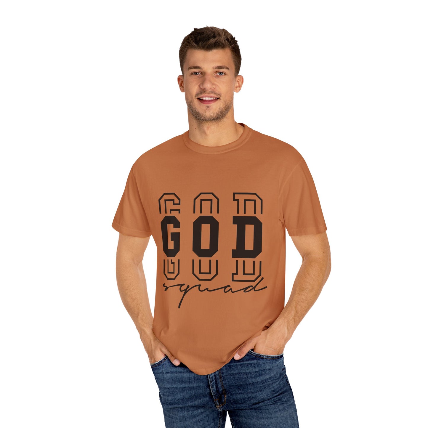 Unisex Garment-Dyed T-shirt with 'GOD Squad' Design - Perfect for Faith Events, Group Outings, Casual Wear, Christian Gifts, and More!