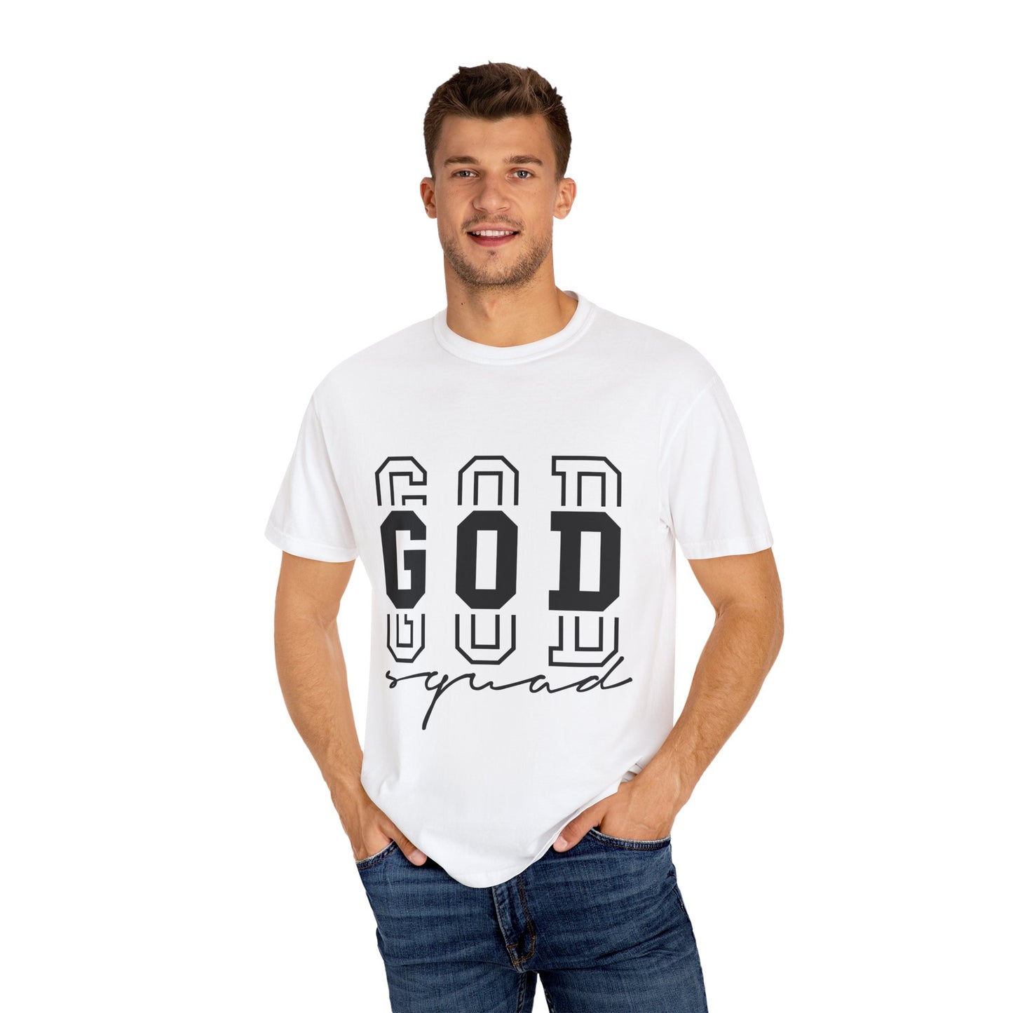 Unisex Garment-Dyed T-shirt with 'GOD Squad' Design - Perfect for Faith Events, Group Outings, Casual Wear, Christian Gifts, and More!