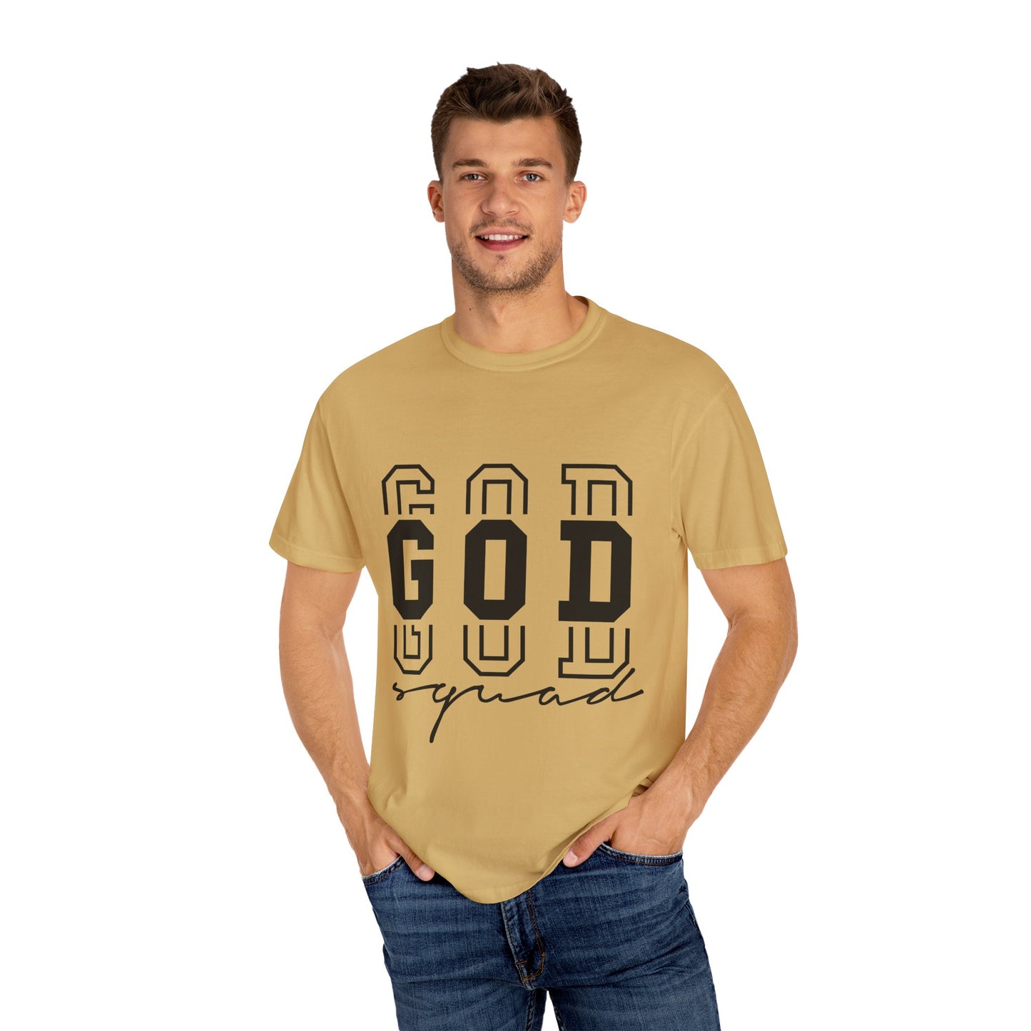 Unisex Garment-Dyed T-shirt with 'GOD Squad' Design - Perfect for Faith Events, Group Outings, Casual Wear, Christian Gifts, and More!